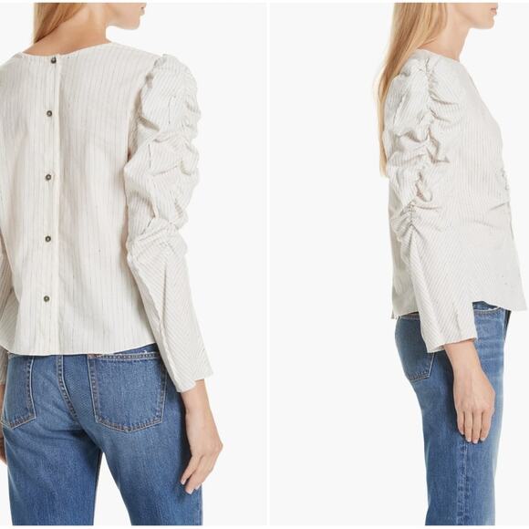 La Vie Rebecca Taylor Ruching Detail Long Sleeve Blouse w/ Puff Sleeve & Rufflin - Picture 2 of 16